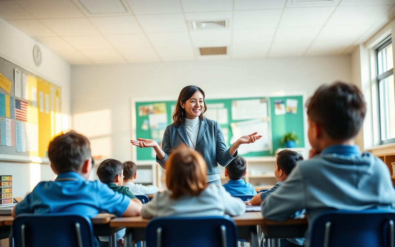 Teacher leading a classroom of students for an AITSL teaching skills assessment