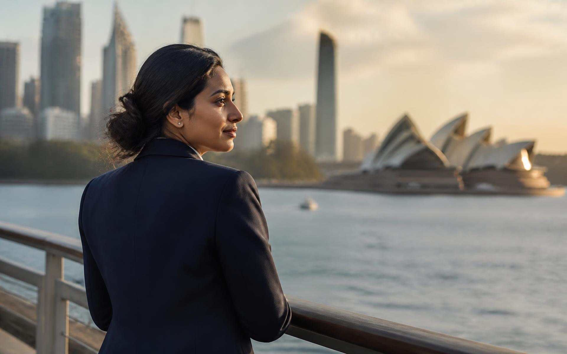 Skilled professional overlooking Sydney harbour while planning an Australian permanent residency application