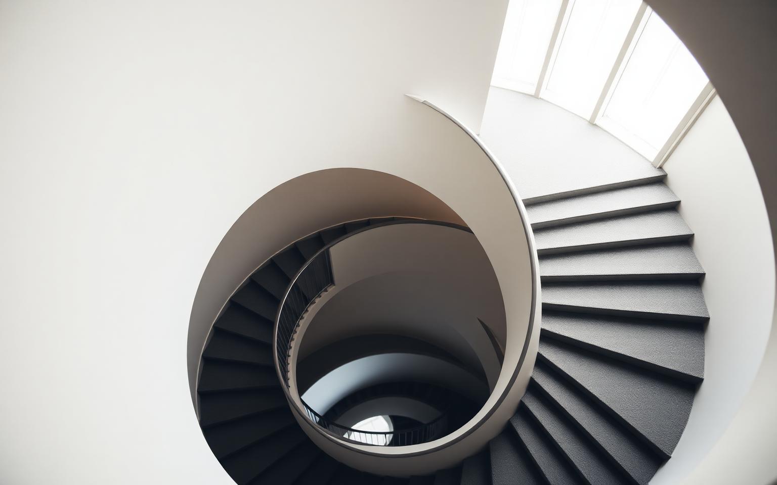 Minimal spiral staircase in a modern building